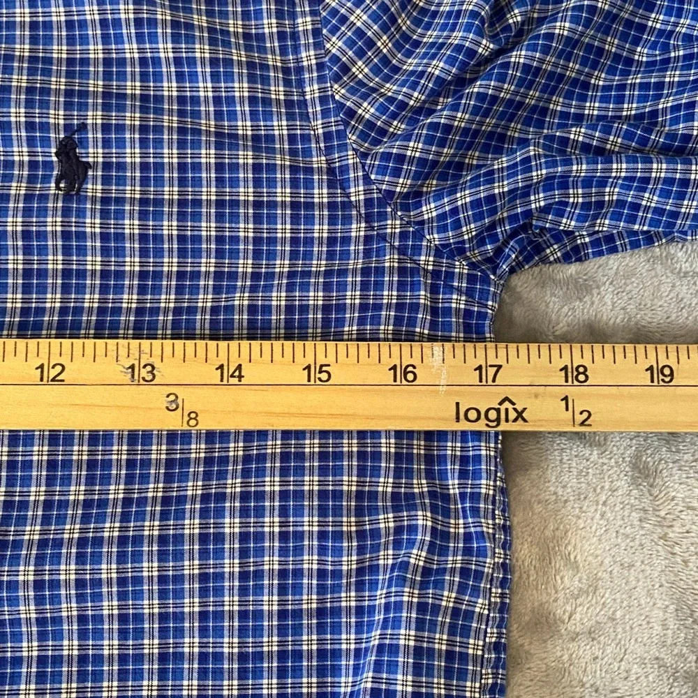 Ralph Lauren Shirt Boys‎ M 10-12 Blue Plaid Natural Stretch Button Down Logo